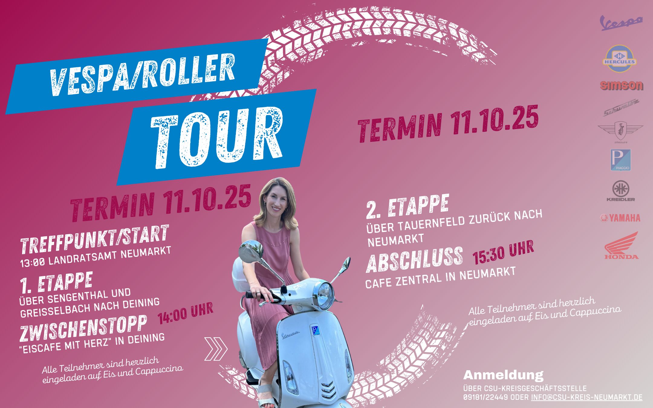 Vespa/Roller Tour 2025 Ankündigung Vespa/Roller Tour 2025 mit Landratskandidatin Dr. Katharina Ziegler